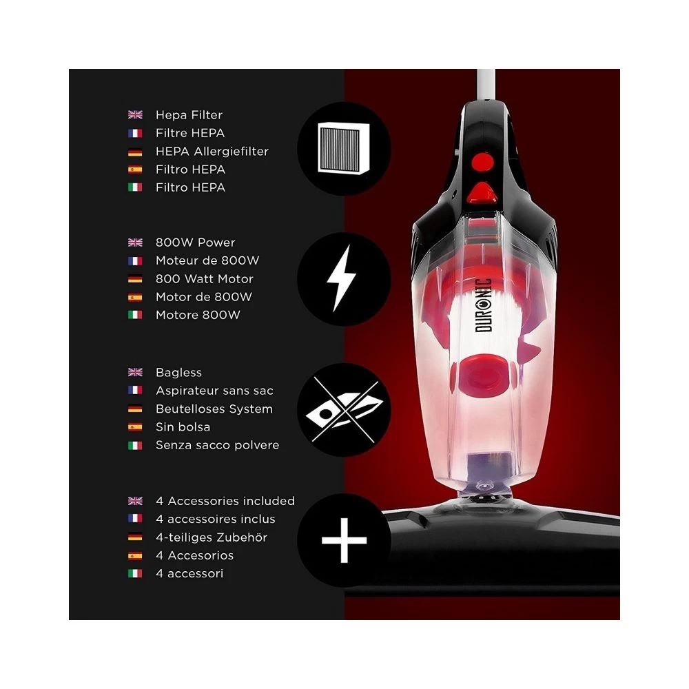 Aspirateur Balai Et à Main Duronic VC8 /BK- Sans Sac Classe A + Têt... 7 Aspirateur Balai Et à Main Duronic VC8 /BK- Sans Sac Classe A + Têt... – Image 5
