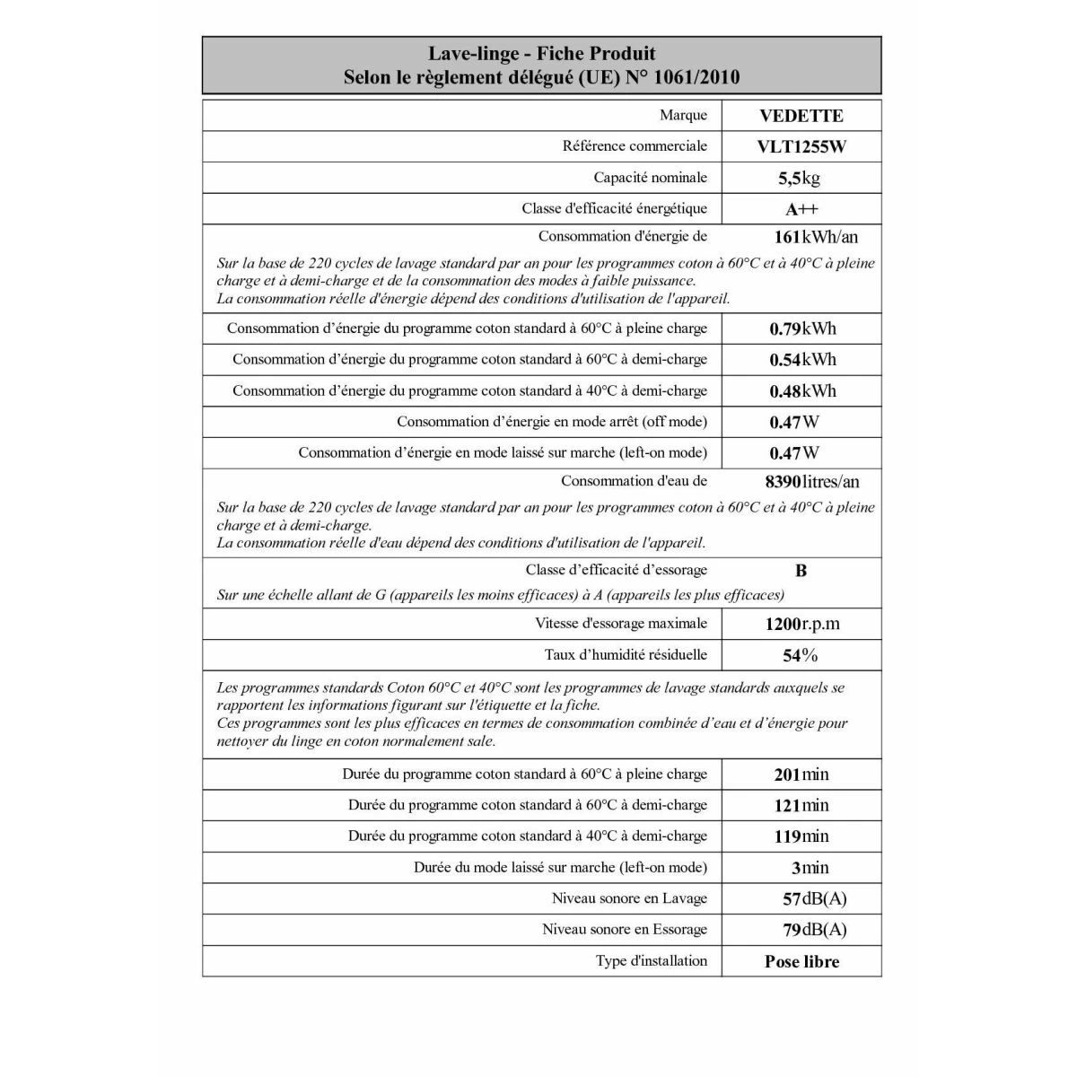 Lave-linge Hublot - VLT1255W 4 Lave-linge Hublot - VLT1255W – Image 2