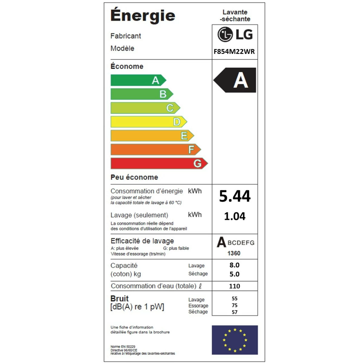 Lave-linge Séchant Hublot 8 Kg 1400 Tours/min - F854m22wr - LG 4 Lave-linge Séchant Hublot 8 Kg 1400 Tours/min - F854m22wr - LG – Image 2