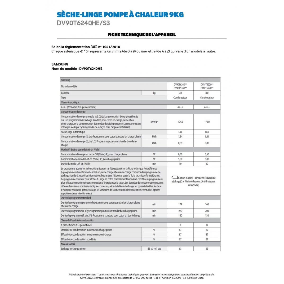 Samsung Sèche-linge Pompe à Chaleur Avec Condenseur 60cm 9kg - Dv90t6240he -... 4 Samsung Sèche-linge Pompe à Chaleur Avec Condenseur 60cm 9kg - Dv90t6240he -... – Image 2