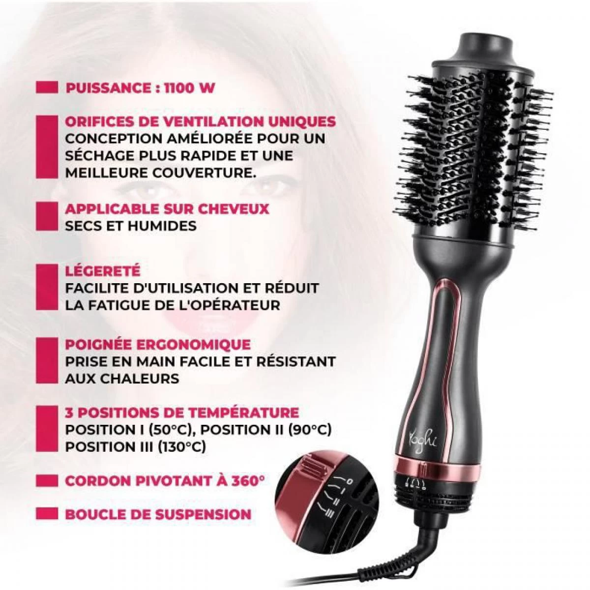 YOGHI AIR PRO2 Brosse Soufflante - 1200W - 3 Positions De Température... 4 YOGHI AIR PRO2 Brosse Soufflante - 1200W - 3 Positions De Température... – Image 2
